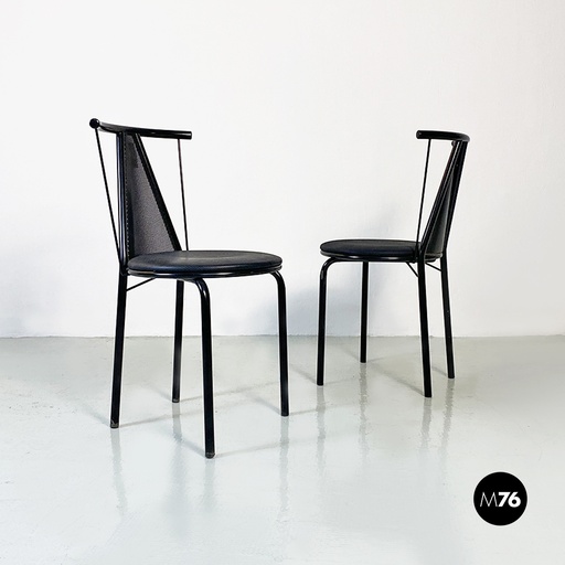 [2220002635] Sedie in metallo microforato nero, 1980 ca.