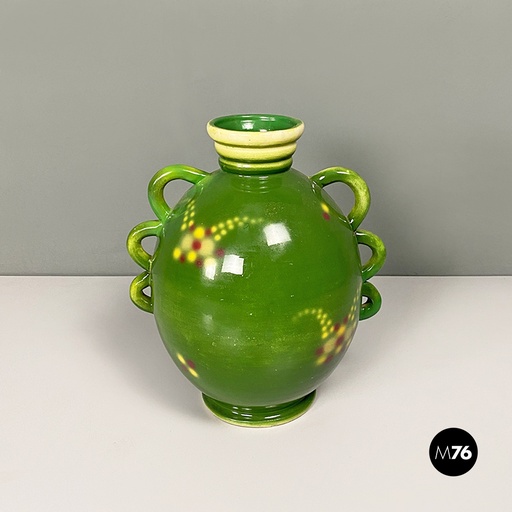 [2220002640] Vaso in ceramica verde decorato, 1940 ca.