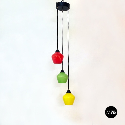 [2220000861] Lampadario a tre luci in vetro colorato, 1950 ca. 