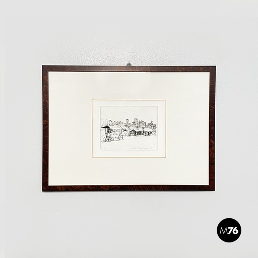 [2220002998] Quadro con stampa ad incisione di Paolo Manaresi,  1945