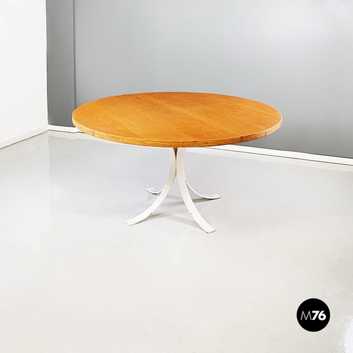 [2220003042] Tavolo da pranzo in legno e metallo bianco,  1970 ca.