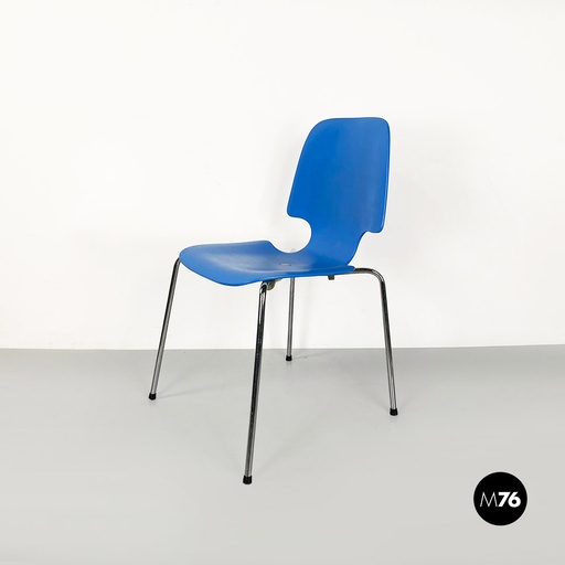 [2220001037] Sedia in legno curvato azzurro e acciaio, 1960 ca. 