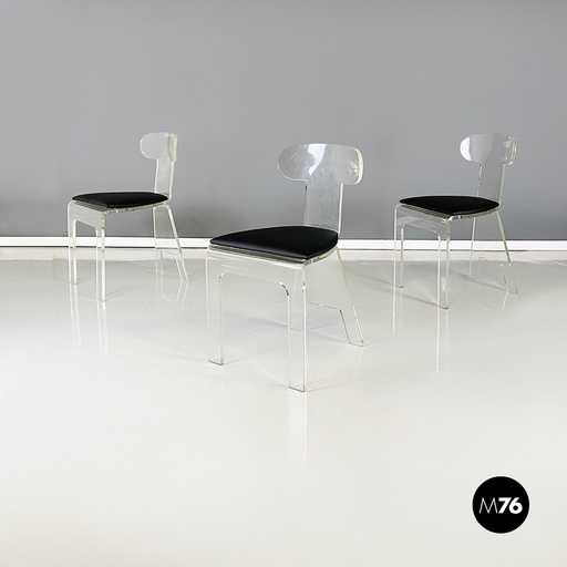 [2220003132] Sedie in plexiglass trasparente e sky nero,  1980 ca.