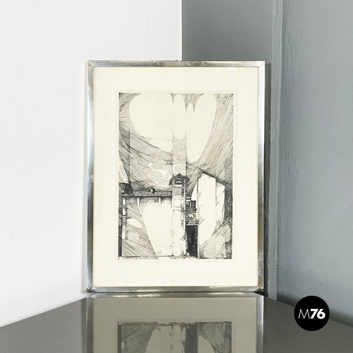 [2220003173] Quadro con stampa ad incisione su carta, 1965